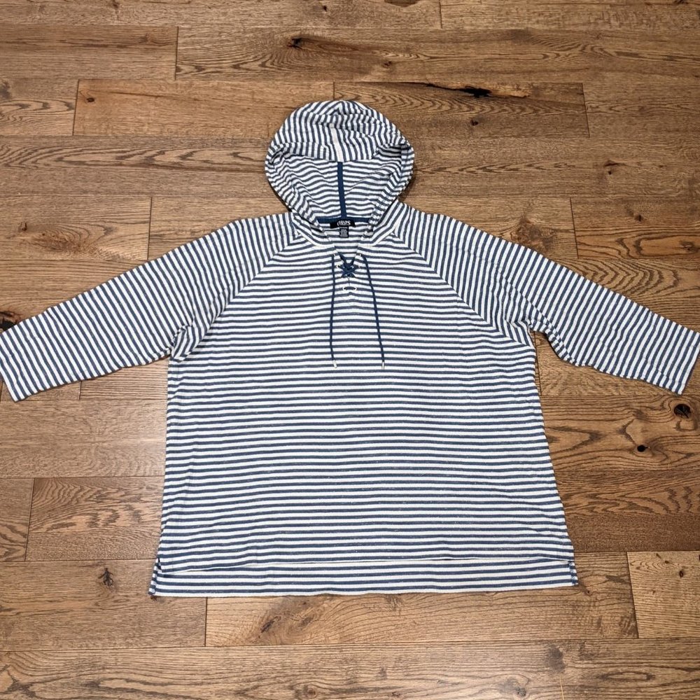 Chaps Women's Blue Striped Hooded Pullover 2XL